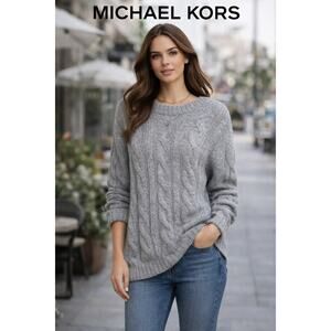 Michael Kors Collection Alpaca Blend Cable Knit Sweater - Pearl Heather